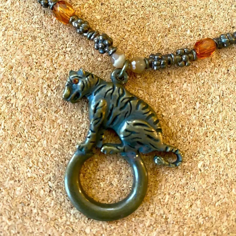 Cookie Lee Tiger necklace beads and woven